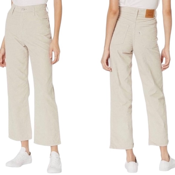 Levi’s Cream Corduroy Ribcage Straight Ankle Jeans - Picture 1 of 11